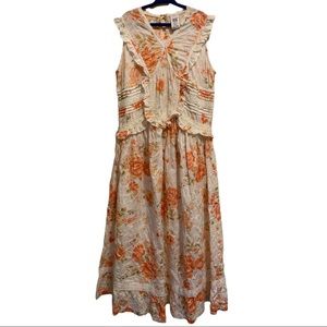 April Cornell Girls Dress Prairie Cottagecore Sz 9/10 Ivory Peach